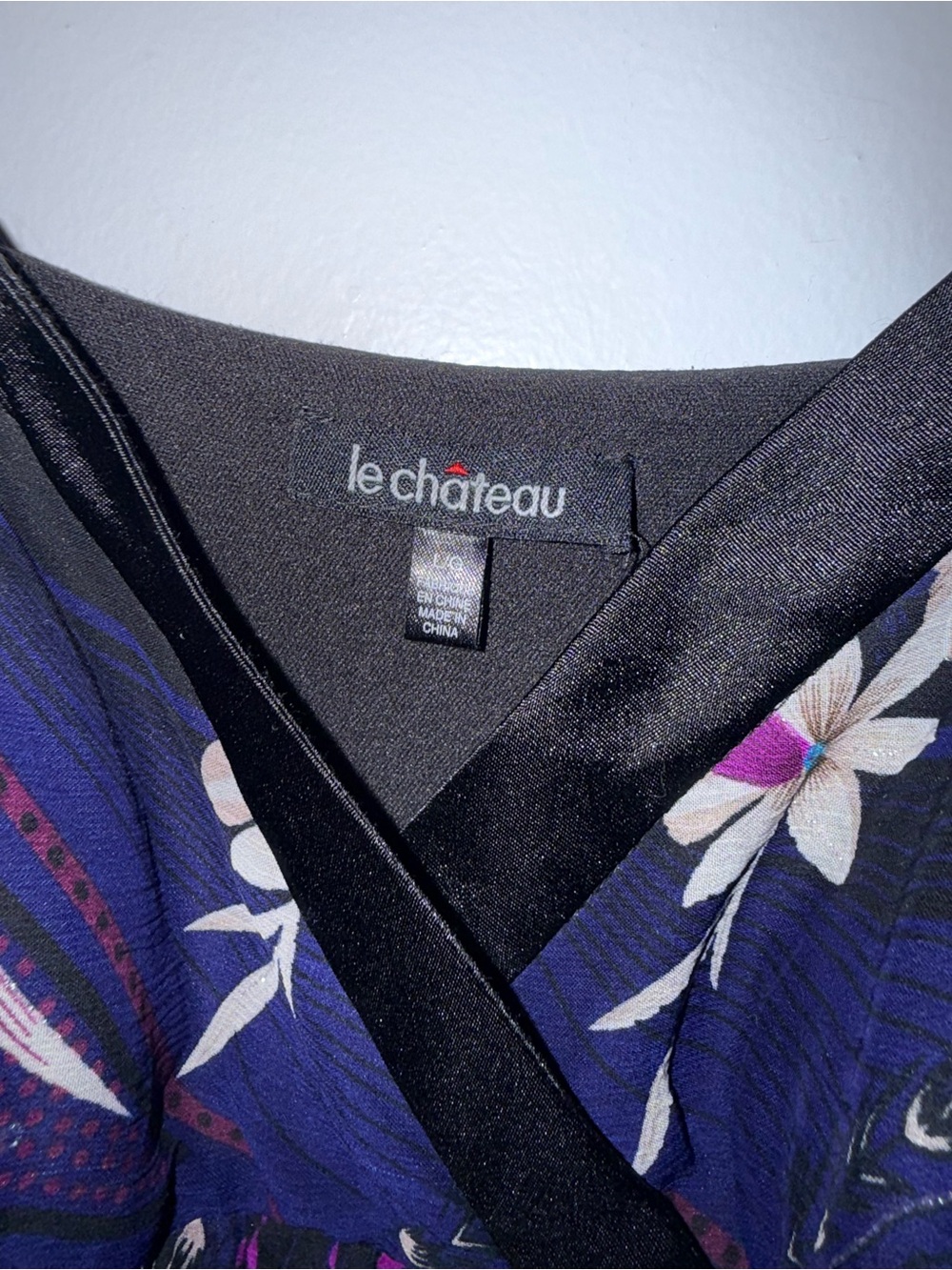 le chateau Black Floral Midi Dress with Pinkish Purple and Blue Accents - Picture 3 of 9